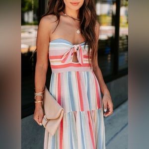 Valentina Striped Strapless Midi Dress, NWOT, Size XS